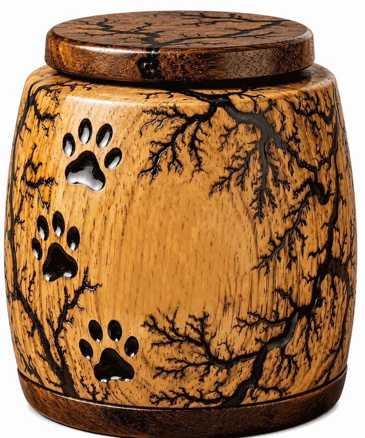Cylindrical Cremation Urn with black paw laser Engraving